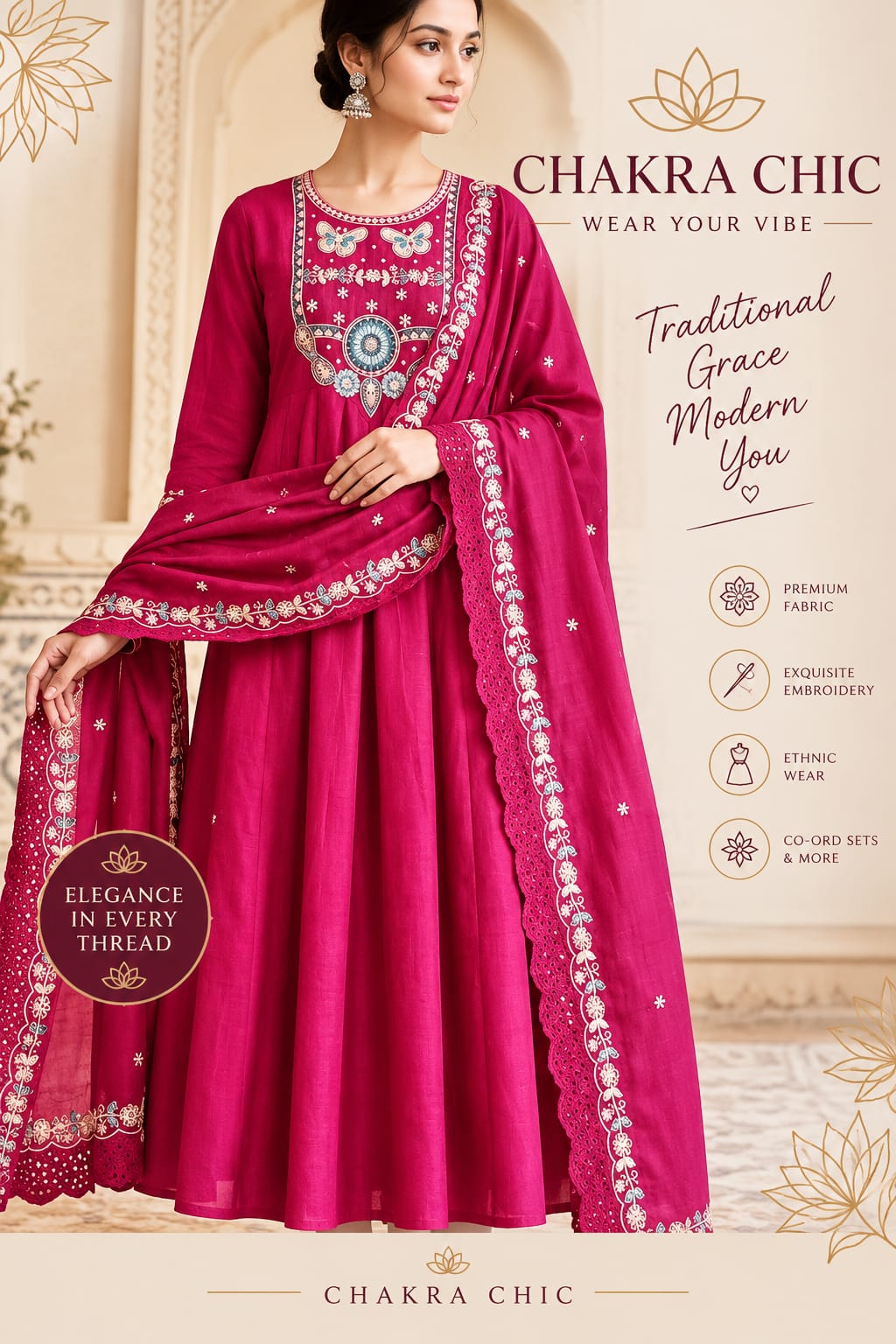Magenta embroidered three-piece suit